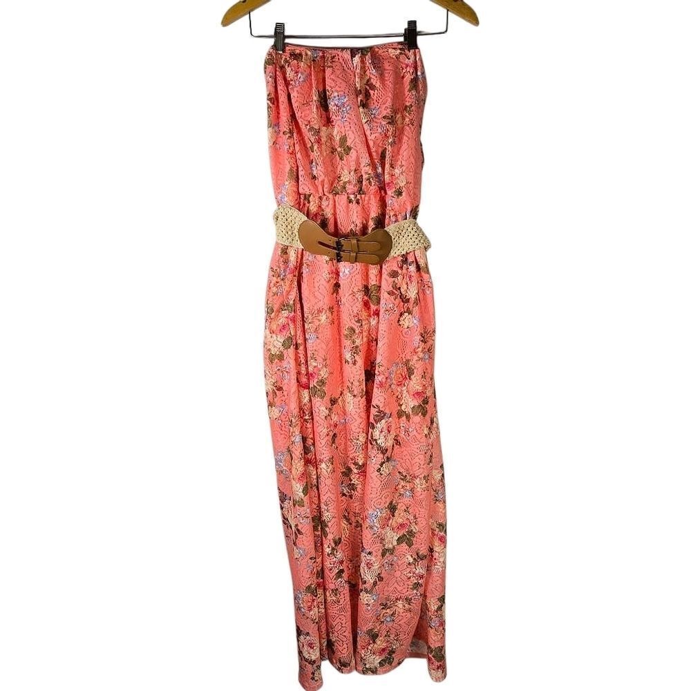 No Boundaries Floral Strapless Maxi Dress in Pink